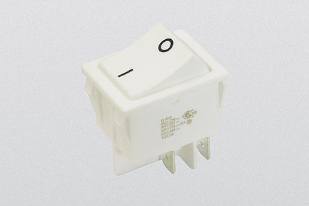 rocker switch, on-off-switch, 16(8) A, 250 V-AC, 2-pole, non-illuminated, faston 6,3 x 0,8 mm