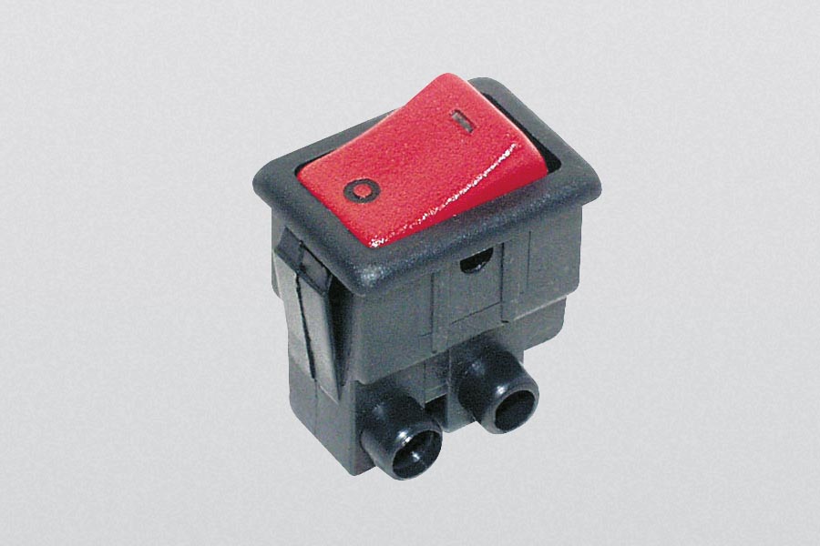 rocker switch, on-off-switch, 6(2) A, 250 V-AC, 1-pole, non-illuminated, screw terminals, this type is suitable for switching the secondary circuit of halogen lamps