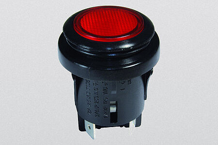 Drucktastenschalter, IP65, 2-polig, Ø 25 mm, schwarz/rot, beleuchtet