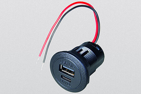 Power USB-C/A Doppelsteckdose PD/QC, 12 - 24 V DC, unterstützt die Schnellladeverfahren Power Delivery (Port C) und Quick Charge (Port A+C)