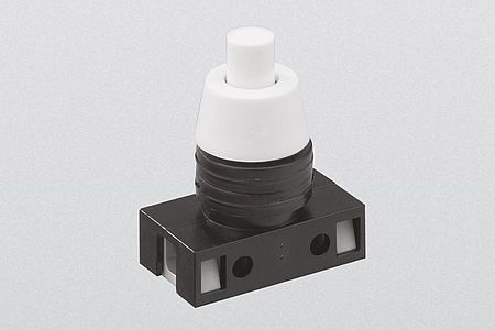 push button, normally open contact, 2(0,7) A, 250 V-AC, 1-pole. With 2 thread reducing rings, multiple use for 8-15 mm threads