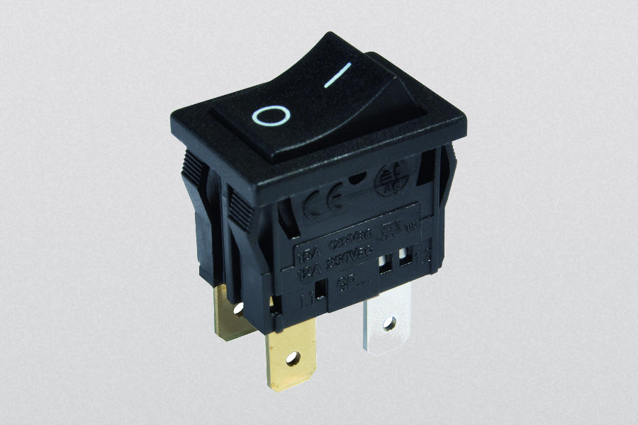 Rocker switch, 2-pole, 19x13 mm, black/black, non illuminated