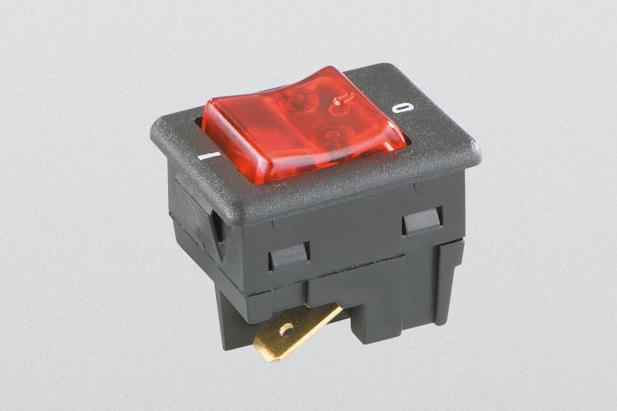 rocker  switch, on-off-switch, 16( 4) A, 250 V, 2-pole, illuminated, faston 6.3 mm, screw terminals M3