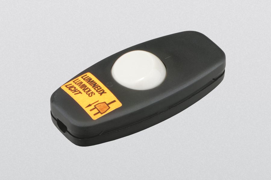 Schnur-Zwischenschalter, 2 A, 250 V~, 2-polig, unbeleuchtet und beleuchtet, für doppelt isoliertes Flachkabel 2 x 0,75 mm² , schwarz, weiß